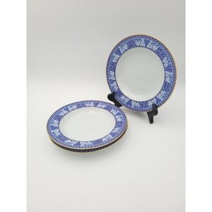 Set Of 3 Block China Spal Obidos Blue Floral Gold Trim Shallow Soup Bowls